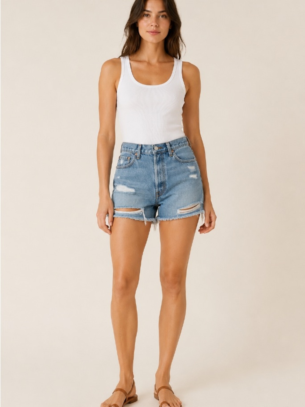 Levi's Light Blue Distressed High-Rise Jean Shorts